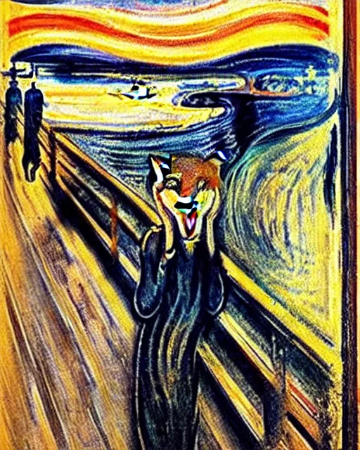 Prompt: The screaming fox, by Edvard Munch, The Scream
