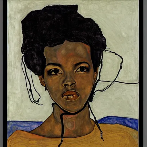 Image similar to portrait of lauryn hill by egon schiele