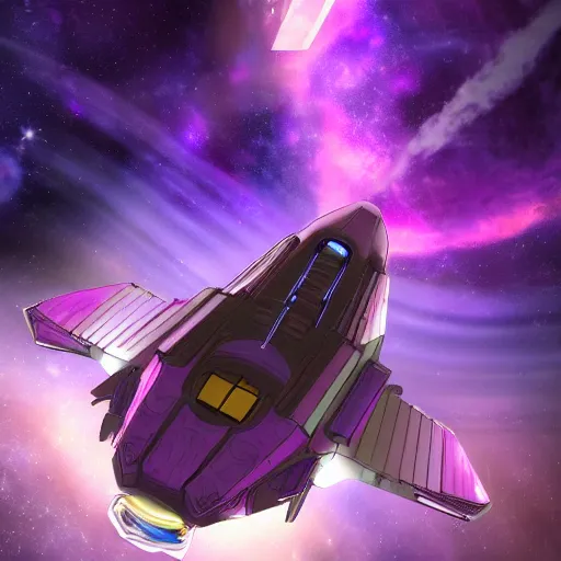 Prompt: homeworld style space ship in a purple nebula