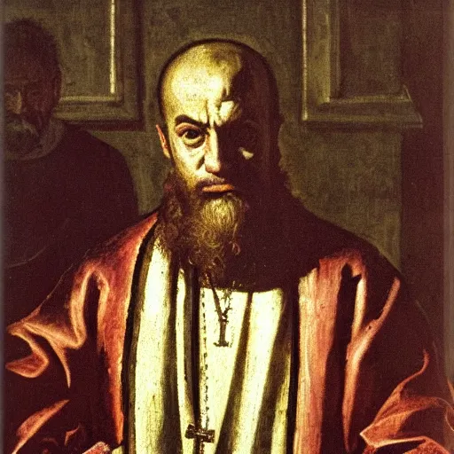 Image similar to a portrait of a priest by Tintoretto