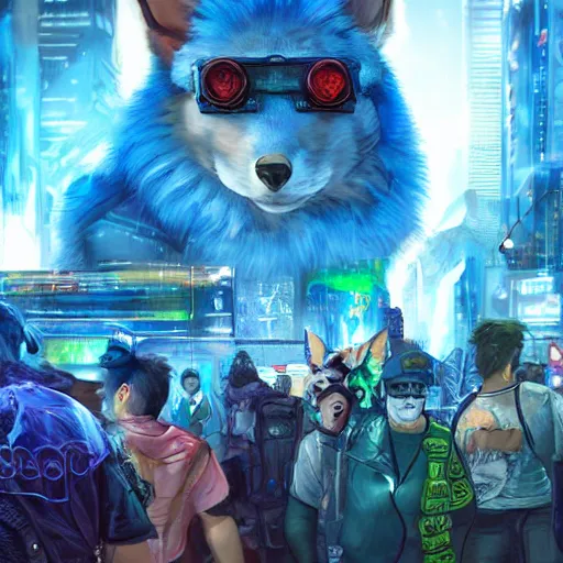 Image similar to high - resolution photograph from a cyberpunk era furry fandom convention ( midwest furfest 2 0 4 7 ), taking place after the genetic revolution and quantum singularity. photorealistic.