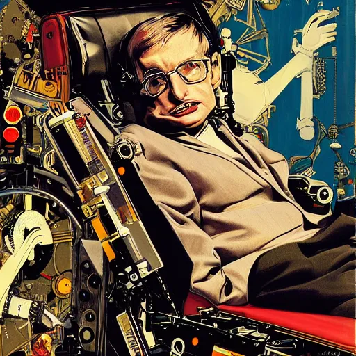 Image similar to portrait of stephen hawking as a stempunk cyborg, clockwork automaton, hanafuda oil on canvas by ivan shishkin, james jean and yoji shinkawa