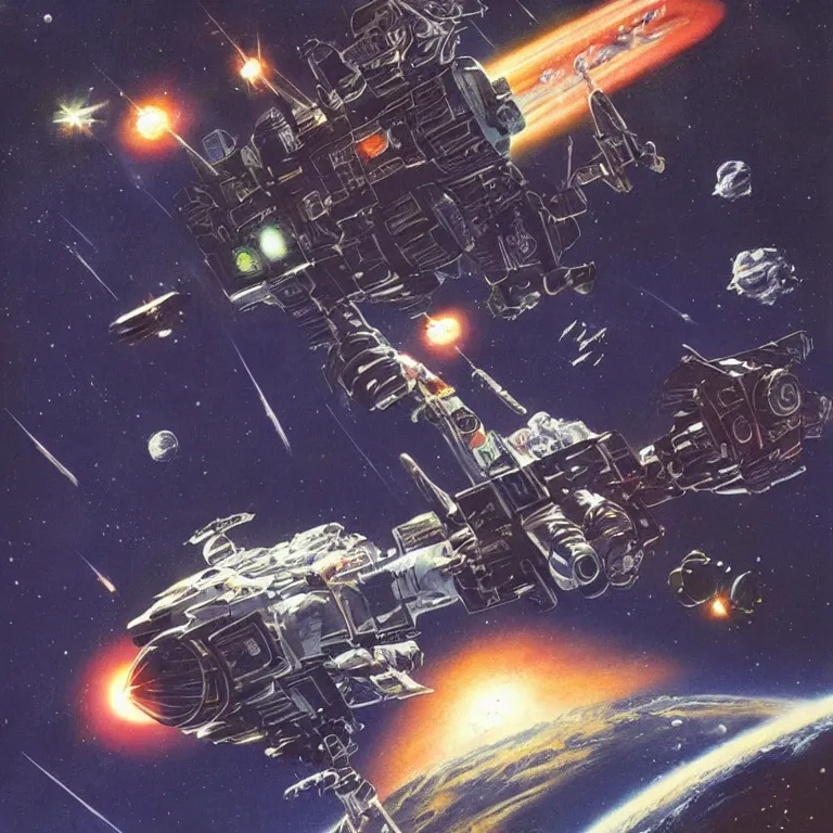 Prompt: sci-fi concept art in space by Chris Foss