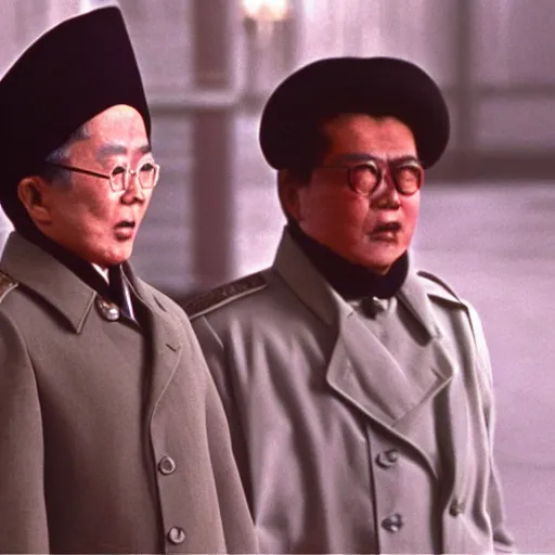 Image similar to filmstill of Kim Jong-il wearing a chapka in the role of Omar Sharif in Doctor Zhivago by David Lean, 1965, cinemascope, Eastman Color Negative 50T 5251 Neg. Film, epic romance