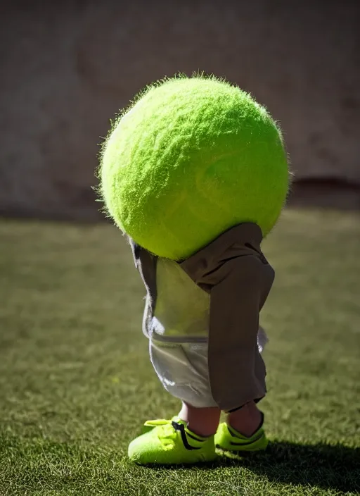 Image similar to full-body photograph of Tennis ball monster , majestic lighting, XF IQ4, 150MP, 50mm, F1.4, ISO 200, 1/160s, natural light