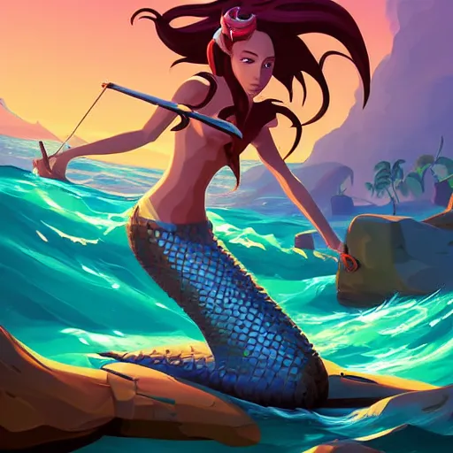 Image similar to painting mermaid treasure on sea of thieves game avatar hero smooth face median photoshop filter cutout vector, behance hd by jesper ejsing, by rhads, makoto shinkai and lois van baarle, ilya kuvshinov, rossdraws global illumination