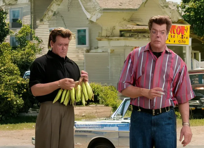 Prompt: shooter mcgavin, movie still, selling street corn, 8 k, realistic