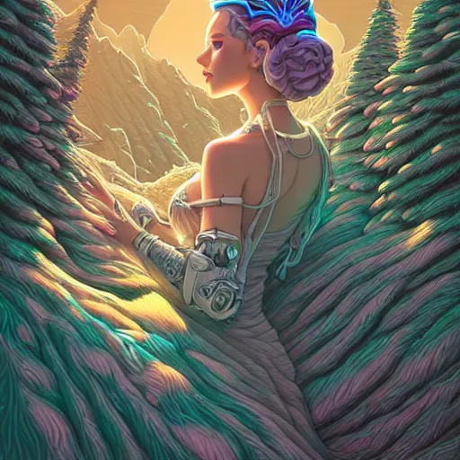 Image similar to ethereal cybernetic princess in the mountains, extremely detailed, sharp focus, wide view, full body shot, smooth, digital illustration, by lisa perrin!!!!, dan mumford, james jean, mcbess!!!!!!! by rossdraws, frank franzzeta, sakimichan