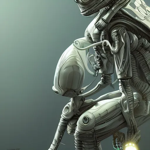 Image similar to a alien in a astronaut suit, 3d, sci-fi fantasy, intricate, elegant, highly detailed, lifelike, photorealistic, digital painting, artstation, illustration, concept art, sharp focus, art in the style of Shigenori Soejima