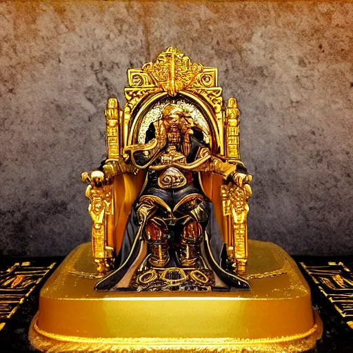 Image similar to photo. the emperor on his golden throne. 4 0 k. body horror.