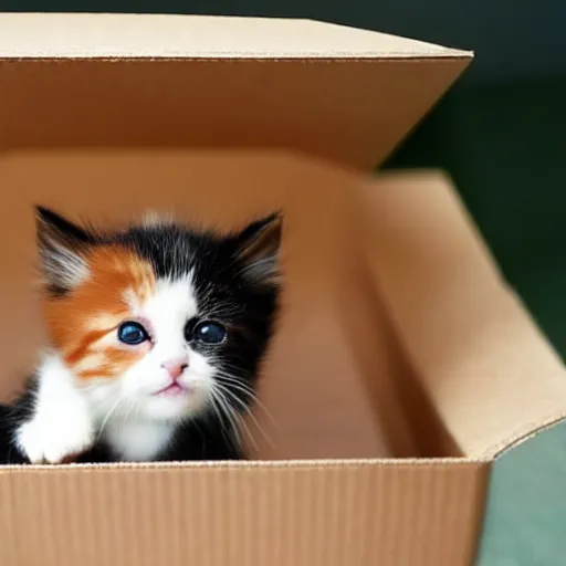 Prompt: a cardboard box, inside full of cute kittens