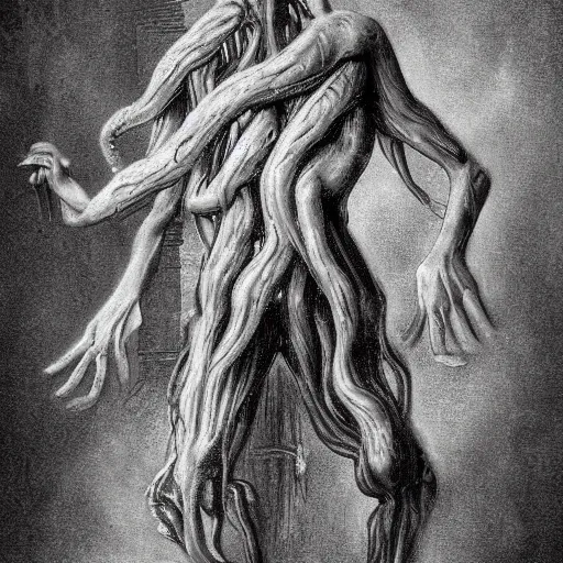 Prompt: An old timey photograph of an eldritch abomination, highly detailed, realistic