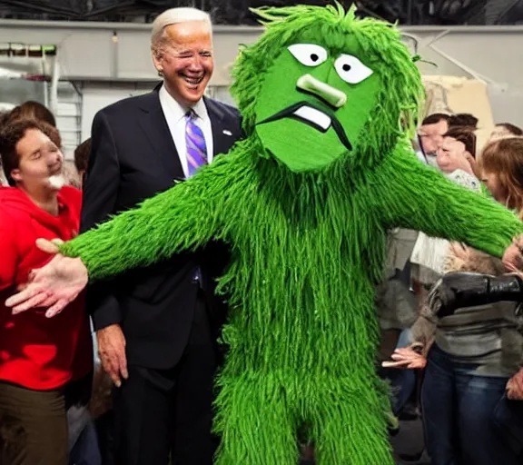 Prompt: joe biden as the jolly green giant mascot character,