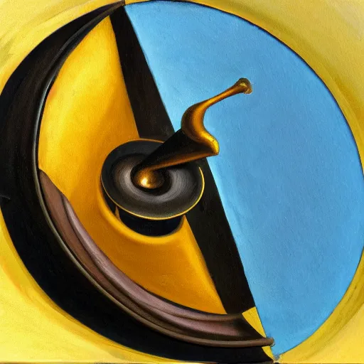 Image similar to Oil painting of a gramophone with a disc