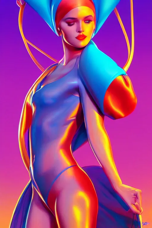 Image similar to 🧕🏽🌈, 8 0 s art deco, artstation, moebius + artgerm, hd,