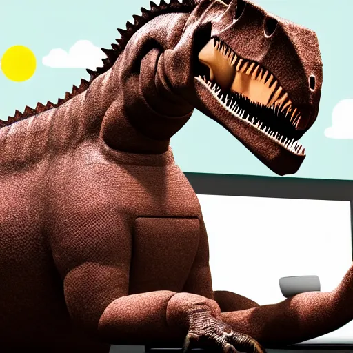 Image similar to a dinosaur using a computer