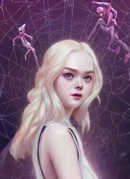 Image similar to ultra realistic illustration, elle fanning as spidergwen anime, intricate, elegant, highly detailed, digital painting, artstation, concept art, smooth, sharp focus, illustration, art by artgerm and greg rutkowski and alphonse mucha and wlop