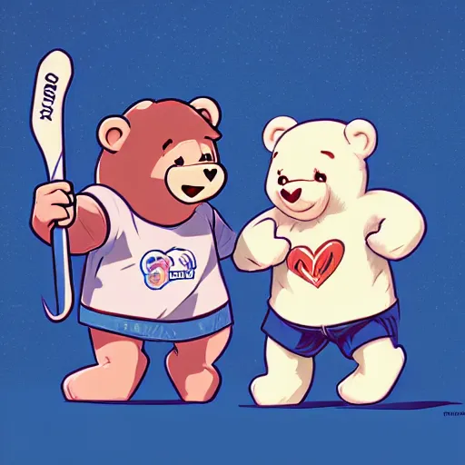 Prompt: the care bears playing ice hockey! dream mercy and winston from overwatch, extremely detailed, sharp focus, wide view, full body shot, smooth, digital illustration, by james jean, by rossdraws, frank franzzeta, mcbess, sakimichan, brosmin, danton fadeev, steve simpson