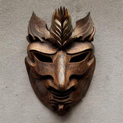 Prompt: divine dragon wooden mask