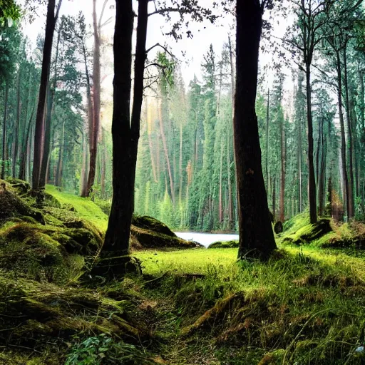 Image similar to a beautiful forest lake