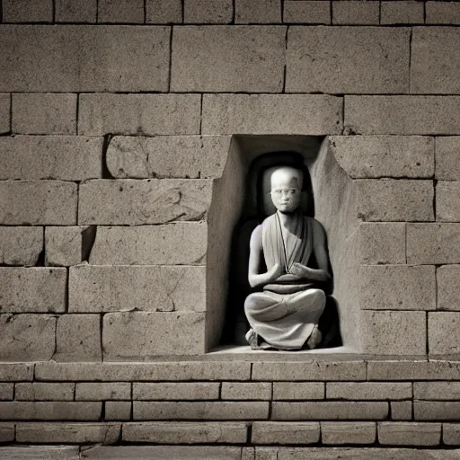 Prompt: It was said that Master Batuo, the founder of Shaolin Monastery, had meditated in front of a wall for ten years until his shadow was carved into the stone. If so, Luo Ji could have inscribed his own shadow into this wall five times. strong imagery,highly detailed,photorealistic 8k,cinematic lighting,HD,high detail,atmospheric,trending on artstaion