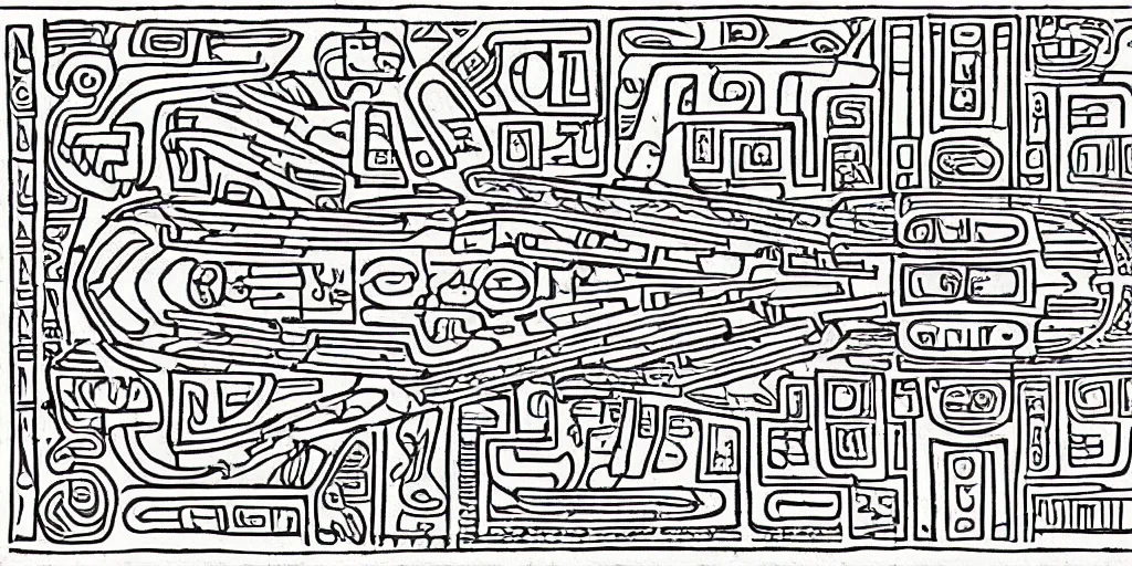 Image similar to mayan hieroglyph blueprints to a spaceship