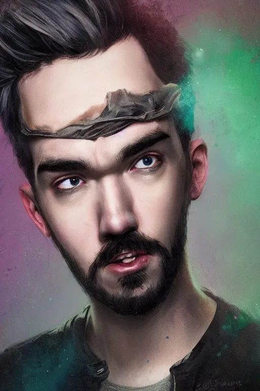 Prompt: a fancy portrait of the Irish YouTuber Seán William McLoughlin also known as jacksepticeye by Greg Rutkowski, Sung Choi, Mitchell Mohrhauser, Maciej Kuciara, Johnson Ting, Maxim Verehin, Peter Konig, 8k photorealistic, cinematic lighting, HD, high details, atmospheric,