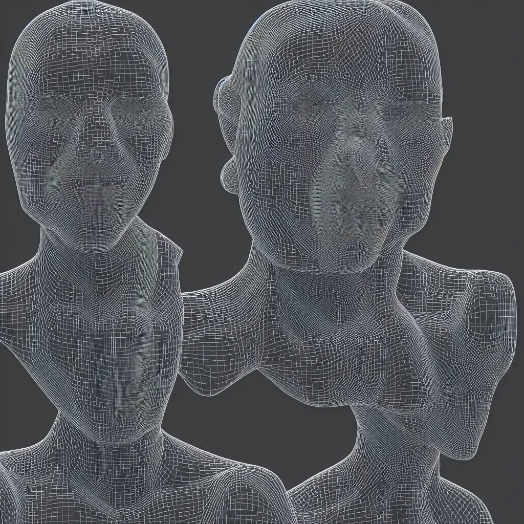 Image similar to 3 d render of a wireframe of a human head, sculpture, chrometype, liquid metal, neotribal, raytraced, volumetric lightning, 8 k, by zhelong xu, tooth wu, wlop, ouchh and and innate studio