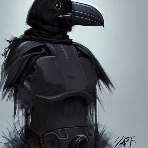 Image similar to self portrait of a robot raven. Full body with cloak and body armor, digital art, realistic, ultradetailed, concept art in the style of A new Hope, art by Dariusz Zawadski, trending on artstation, devianart, cgsociety