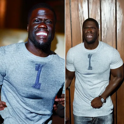 Prompt: kevin hart, 7 foot tall, ultra realistic, full length shot,