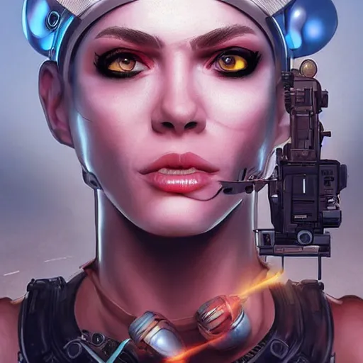 Image similar to tank girl, highly detailed, half android, power implants, body transmogrify, beautiful, mesmerising, look of desire, loving stare, digital painting, trending on artstation, concept art, 4 k, sharp focus, illustration, art by artgerm and magali villeneuve