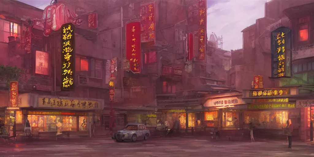 Image similar to old cinema in chinatown, evening, matte painting, studio ghibli, artstation