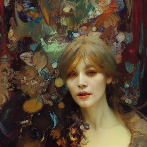 Image similar to mandelbulb portrait of a beautiful woman by ruan jia, greg manchess, mucha