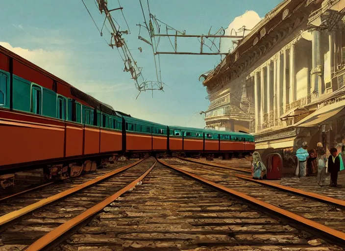 Image similar to 🚃🚇🚂🚊, lowbrow, matte painting, 3 - d highly detailed, in the style of,