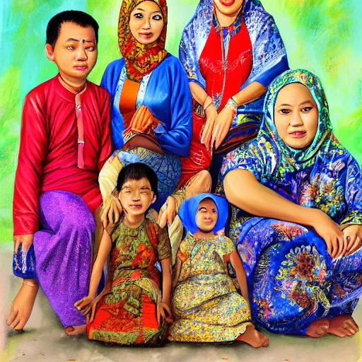 Prompt: an indonesian family portrait, painterly, high resolution, 4 k hd