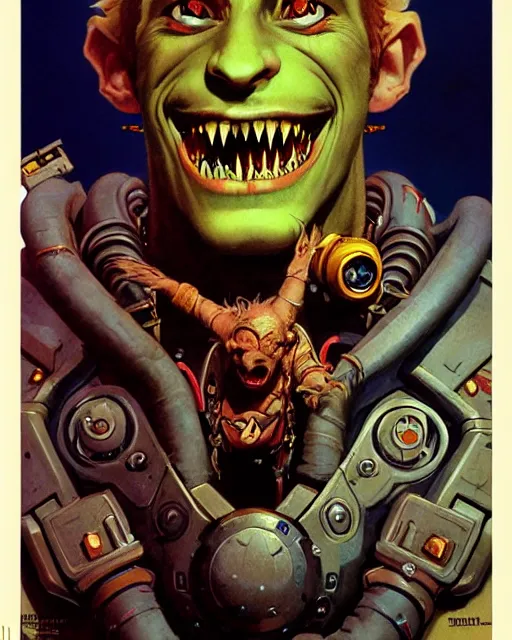 Prompt: junkrat from overwatch, closed mouth smile, character portrait, portrait, close up, concept art, intricate details, highly detailed, vintage sci - fi poster, in the style of chris foss, rodger dean, moebius, michael whelan, and gustave dore