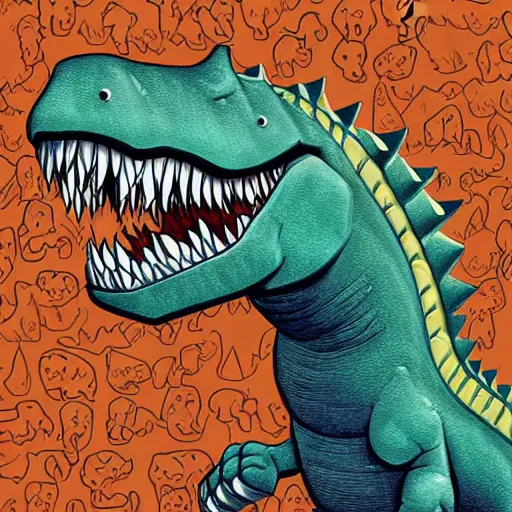 Image similar to dinosaur, happy, antropomorphic, illustration, highly detailed, art by kyle ferrin