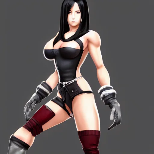 Image similar to high quality art of tifa lockhart with muscled abs, trending on artstation