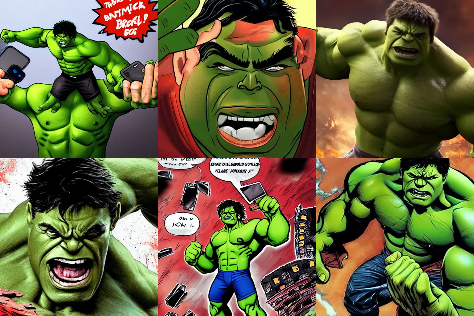 Prompt: Hulk breaking his phone