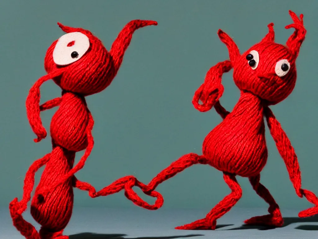 Image similar to a red yarny dancing on a lead