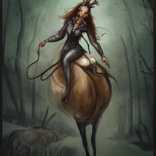 Image similar to girl in a dress riding a giant elk, trending on art station