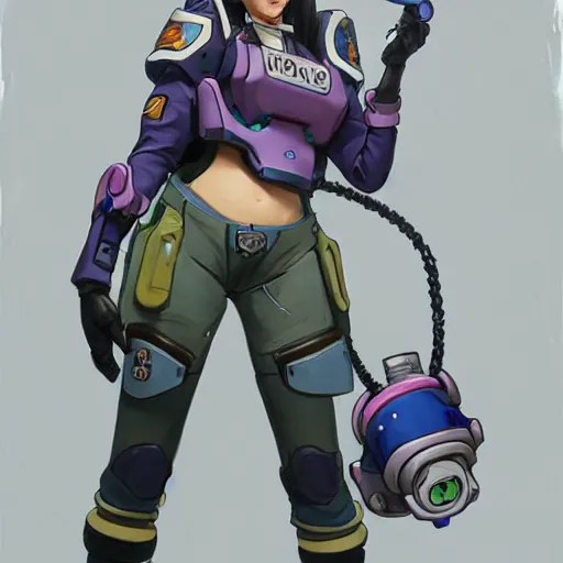 Prompt: D.VA from Overwatch wearing a police uniform by Kim Jung Gi, holding handcuffs in one hand Blizzard Concept Art Studio Ghibli. oil paint. 4k. by brom.