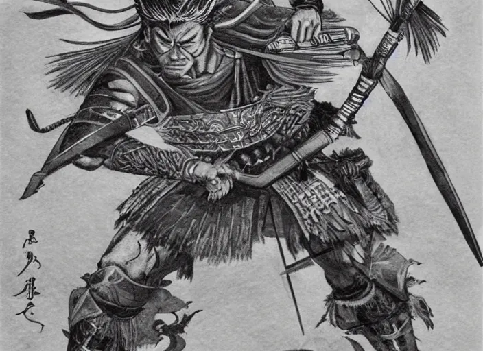 Prompt: toshiro mifune as an ancient warrior, extremely detailed, fantasy art, great quality, d & d,