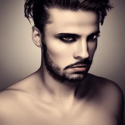 Prompt: Photo of a man ,pretty make up, bold, self confidence, cinematic, focus