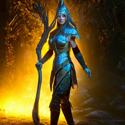 Image similar to unknown elder scrolls vi female character portrait, partially clothed in highly detailed elven armour, atmospheric lighting, painted, intricate, highgate cemetery, mist, cold, volumetric lighting, beautiful, blue moon light, sharp focus, ultra detailed, by leesha hannigan, ross tran, thierry doizon, kai carpenter, ignacio fernandez rios