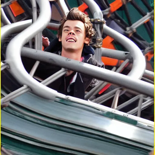 Image similar to Harry Styles on a rollercoaster