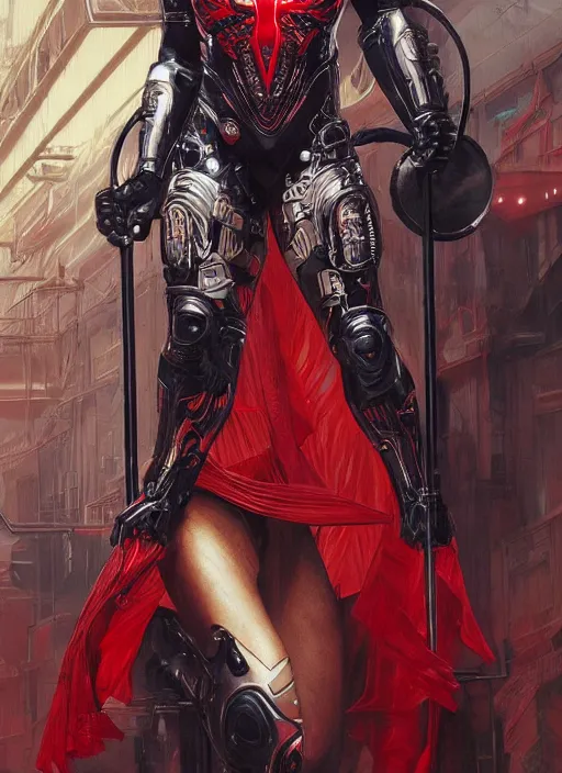 Image similar to portrait of crossfit superman!, futuristic detailed ornate cyberpunk costume!, red and black costume!!!, pale skin!, no logo!!!, painted art by tsuyoshi nagano, greg rutkowski, artgerm, alphonse mucha, spike painting