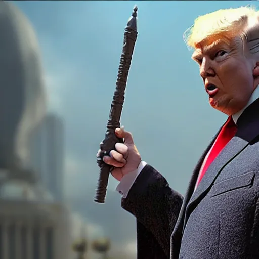 Prompt: A film still of Donald Trump as a Jedi king realistic,detailed