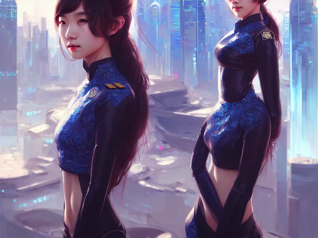 Image similar to portrait futuristic hong kong police uniform girl, at future neon light rooftop, ssci - fi and fantasy, intricate and very very beautiful and elegant, highly detailed, digital painting, artstation, concept art, smooth and sharp focus, illustration, art by tan zi and ayanamikodon and alphonse mucha and wlop