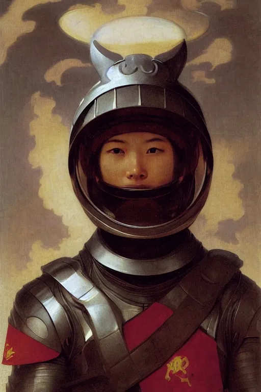 Image similar to portrait of a evil dragon astronaut with chinese dragon armor and helmet, majestic, solemn, by bouguereau